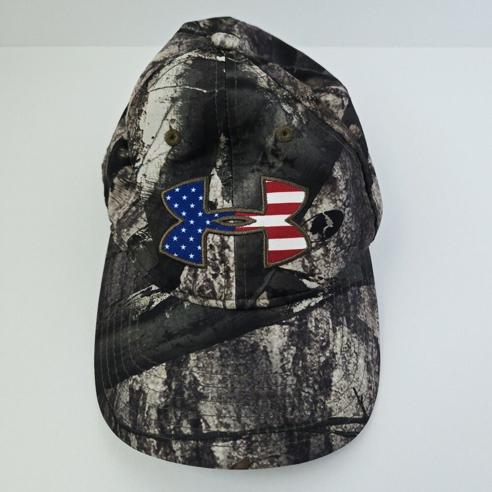 Under Armour Mossy Oak Hat Cap Snap Back Camo American Flag Mens Hunting Trucker
